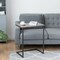 C Shaped Side Table Sofa End Table with Metal Frame for Living Room Rustic Brown